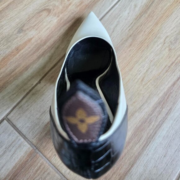 Louis Vuitton White Croc Embossed Leather & Leather MatchMake Block Heel Eur. 38 - Picture 12 of 16